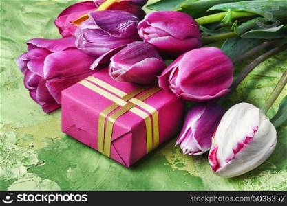 tulips and a box holiday gift
