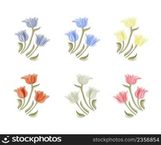 Tulips flowers illustration. Vintage set. Isolated spring vintage tulip. Tulips flowers set