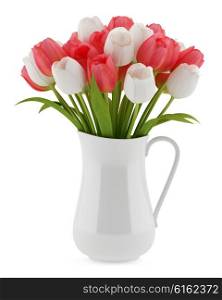 tulips in jug isolated on white background. 3d illustration