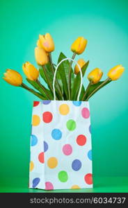 Tulips in the bag against gradient background