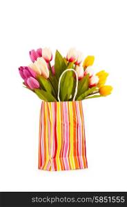 Tulips in the bag isolated on white