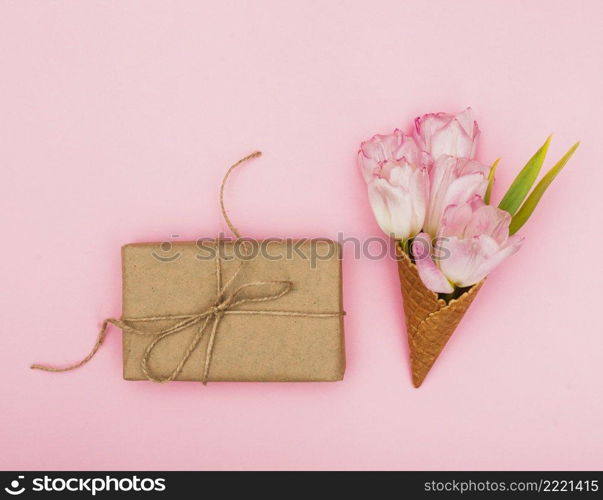 tulips waffle cone with gift box