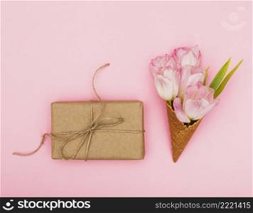 tulips waffle cone with gift box