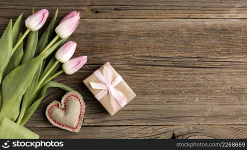 tulips with gift beside