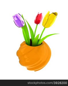 Tulips with leaf in vase