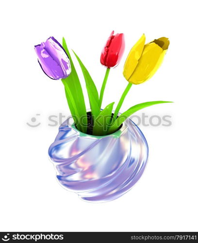 Tulips with leaf in vase