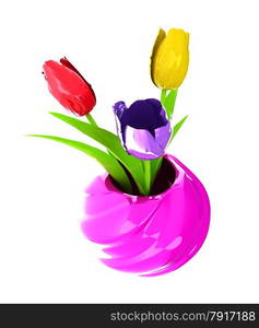 Tulips with leaf in vase