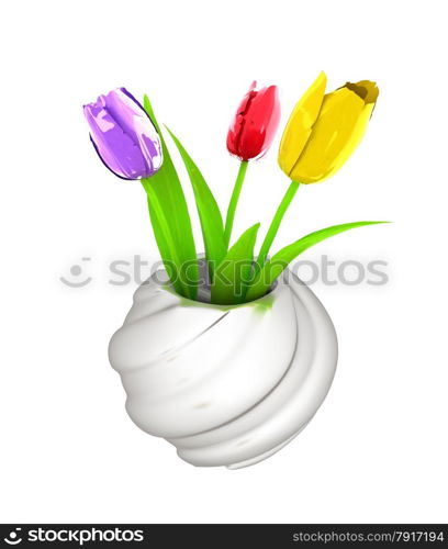 Tulips with leaf in vase