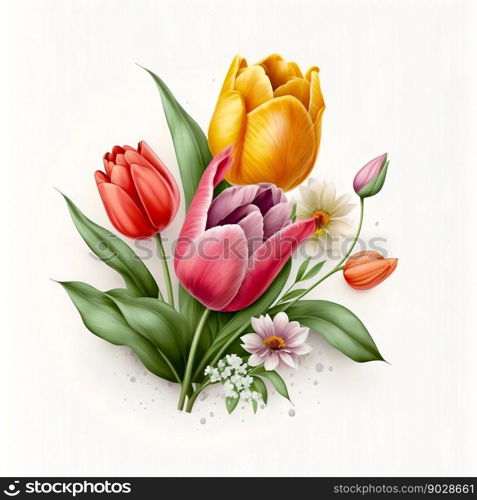 Tulips woman&rsquo;s day eighth march isolated on white background . High quality 3d illustration. Tulips woman&rsquo;s day eighth march isolated on white background 