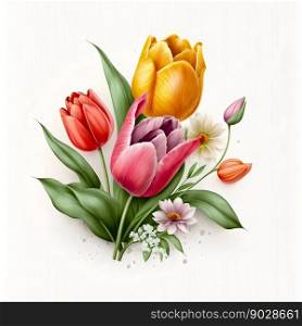 Tulips woman&rsquo;s day eighth march isolated on white background . High quality 3d illustration. Tulips woman&rsquo;s day eighth march isolated on white background 