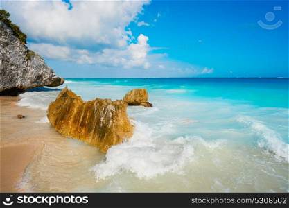 Tulum beach in Riviera Maya at the Caribbean of Mayan Mexico