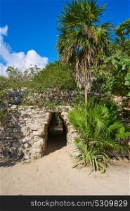 Tulum Mayan arch entrance corridor to ruins in Riviera Maya of Mexico