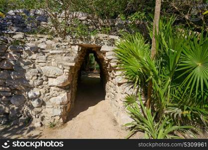 Tulum Mayan arch entrance corridor to ruins in Riviera Maya of Mexico