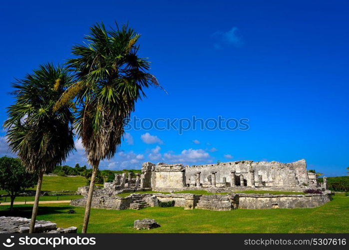 Tulum Mayan city ruins in Riviera Maya at the Caribbean of Mayan Mexico