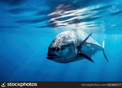 tuna fish in clear blue ocean water generative ai.