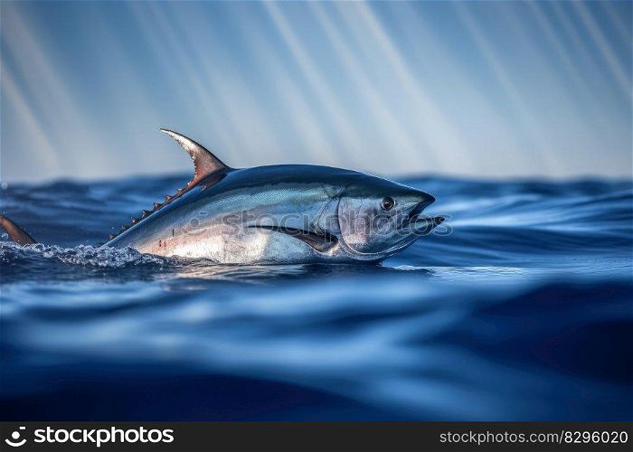 tuna fish in clear blue ocean water generative ai.