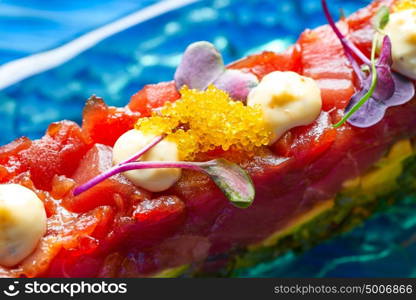 Tuna fish Tartare Tartar with wakame seaweed and soya