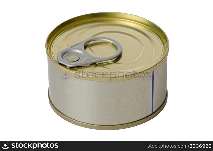 Tuna fish tin can isolated on white background.