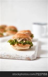 Tuna mini burger on table .Food Concept.. Tuna mini burger on table .