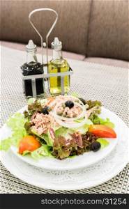 Tuna salad with fresh vegetable, mediterranean cuisine