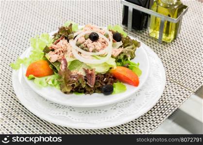 Tuna salad with fresh vegetable, mediterranean cuisine