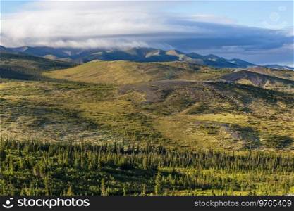 Tundra landscapes above Arctic circle along Dempster highway, Canada