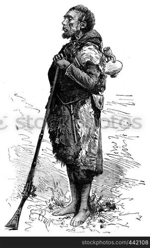 Tunisia. Kroumir a warrior, vintage engraved illustration. Journal des Voyage, Travel Journal, (1880-81).