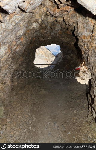 tunnel built during first world war in Italian Dolomites