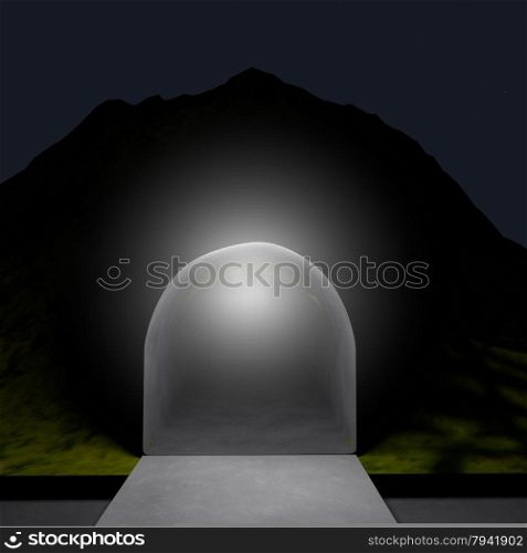 Tunnel in a dark mountain, night scene, 3d render, square image