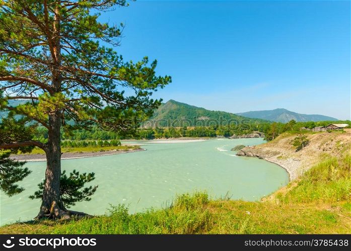turbid water of the mountain river Katun in Altay edge