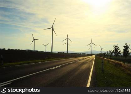 Turbine in a windfarm generating alternative energy