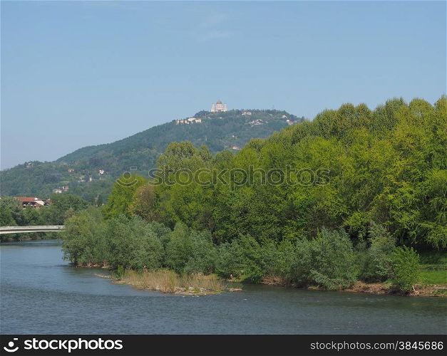 Turin hills. View of the hills surrounding the city of Turin, Italy with the Basilica di Superga baroque church on top of the hill
