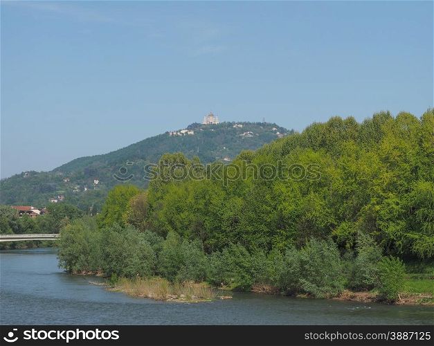 Turin hills. View of the hills surrounding the city of Turin, Italy with the Basilica di Superga baroque church on top of the hill
