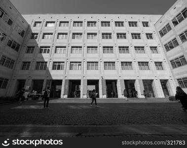 TURIN, ITALY - CIRCA SEPTEMBER 2018: Politecnico di Torino meaning Turin Politechnic school in black and white. Politechnic school in Turin in black and white