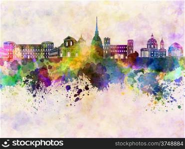 Turin skyline in watercolor background