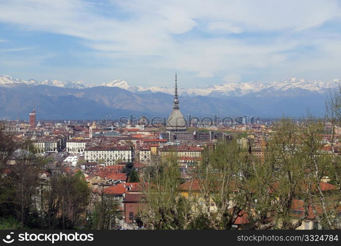 Turin view. City of Turin (Torino) skyline panorama seen from the hill