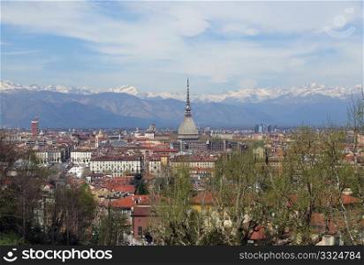 Turin view. City of Turin (Torino) skyline panorama seen from the hill