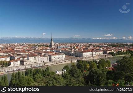 Turin view. Turin skyline panorama seen from the hills surrounding the city