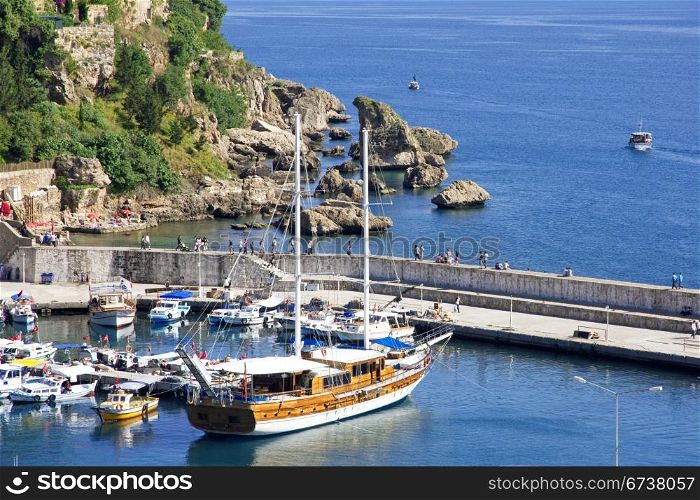 Turkey. Antalya town. Beautiful view of harbor with yachts