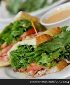 Turkey Club Sandwich Lunch With Tomato Soup