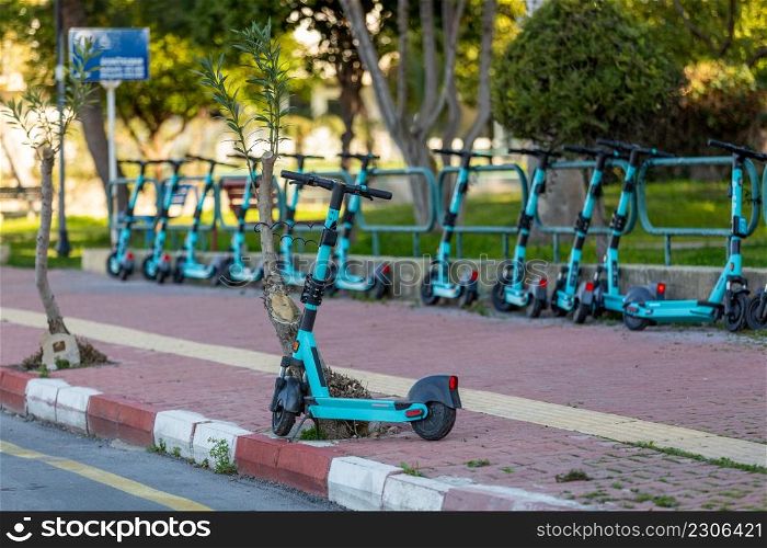 Turkey - Electric scooters used for urban transportation in Antalya