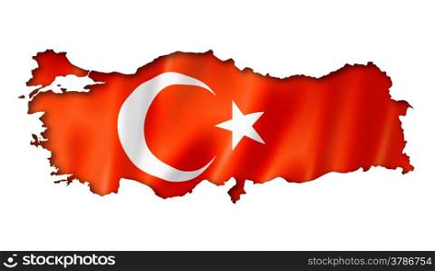 Turkey flag map, three dimensional render, isolated on white