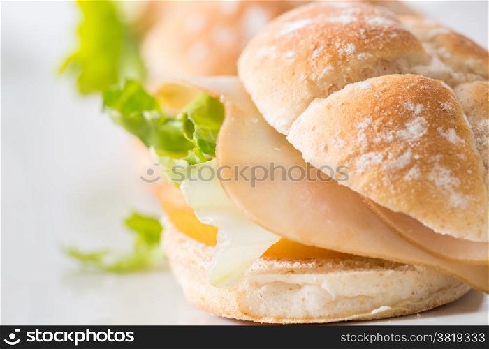 Turkey ham sandwich with tomato and lettuce