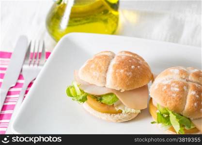 Turkey ham sandwich with tomato and lettuce