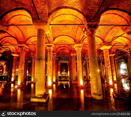 Turkey. Istanbul. Underground basilica cistern. Byzantine water reservoir build by Emperor Justinianus. Basilica Cistern - Istanbul Turkey