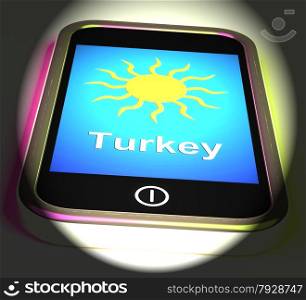 Turkey On Phone Displaying Holidays And Sunny Weather