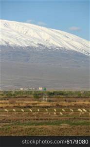 Turkish-Armenian border in front of Ararat mountain