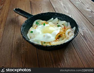 Turkish breakfast. Scrambled eggs with onion.Soganl  yumurta