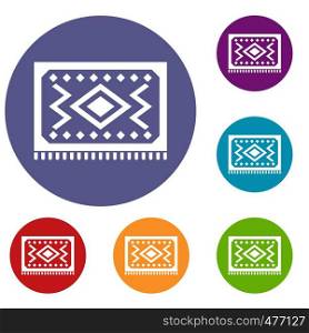 Turkish carpet icons set in flat circle red, blue and green color for web. Turkish carpet icons set