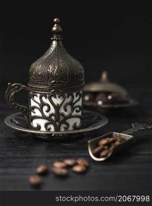 turkish cup coffee with coffee beans